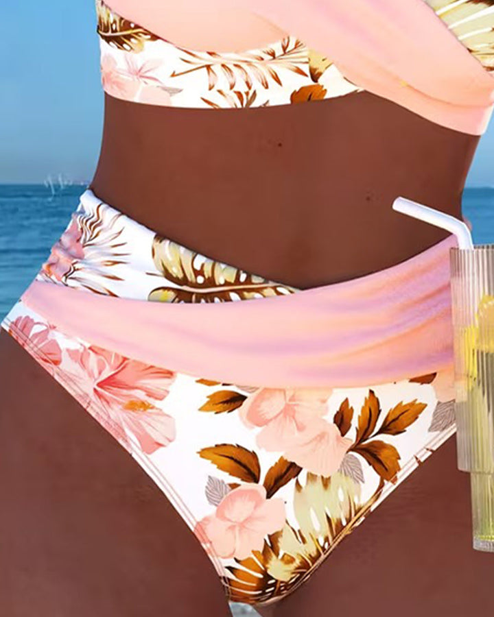 Bikiny s kontrastním květinovým potiskem a rozparkem Aneta