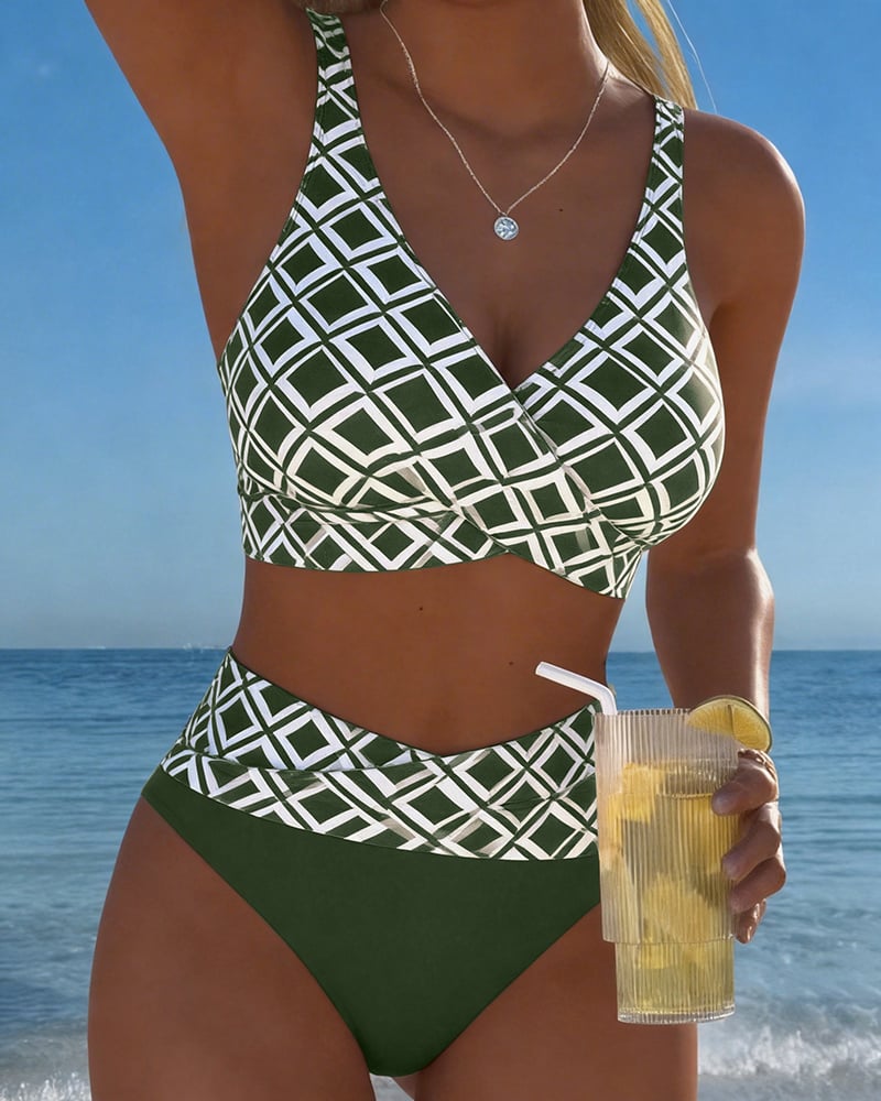 Dvojdielne bikiny s podprsenkovým strihom a diamantovým vzorom