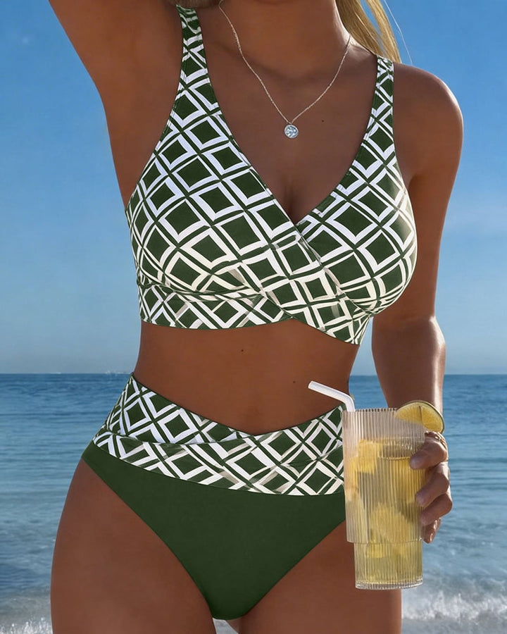 Dvojdielne bikiny s podprsenkovým strihom a diamantovým vzorom