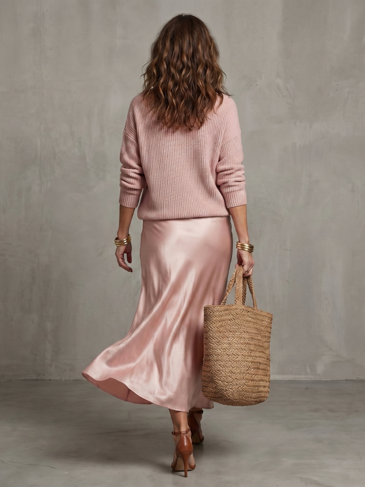 Lucie | Komplet s úpletovým svetrem a saténovou sukní
