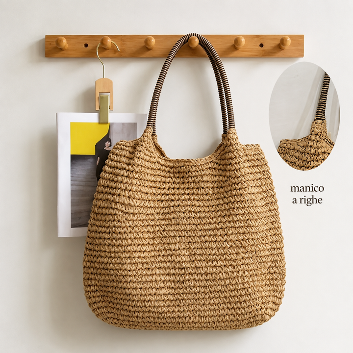 Melissa | Tkaná slámová crossbody taška - Světle camel
