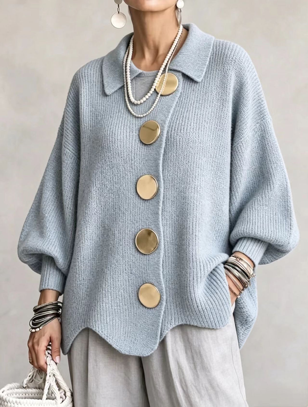 Isadora | Oversize kardigan s límcem a velkými kovovými knoflíky