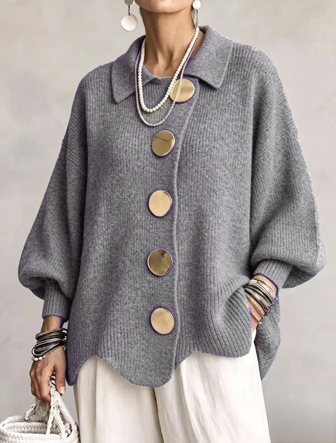 Isadora | Oversize kardigan s límcem a velkými kovovými knoflíky