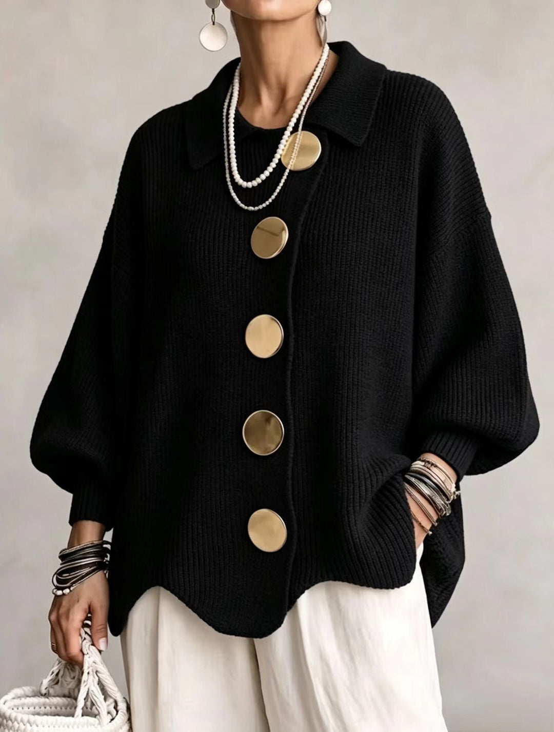 Isadora | Oversize kardigan s límcem a velkými kovovými knoflíky