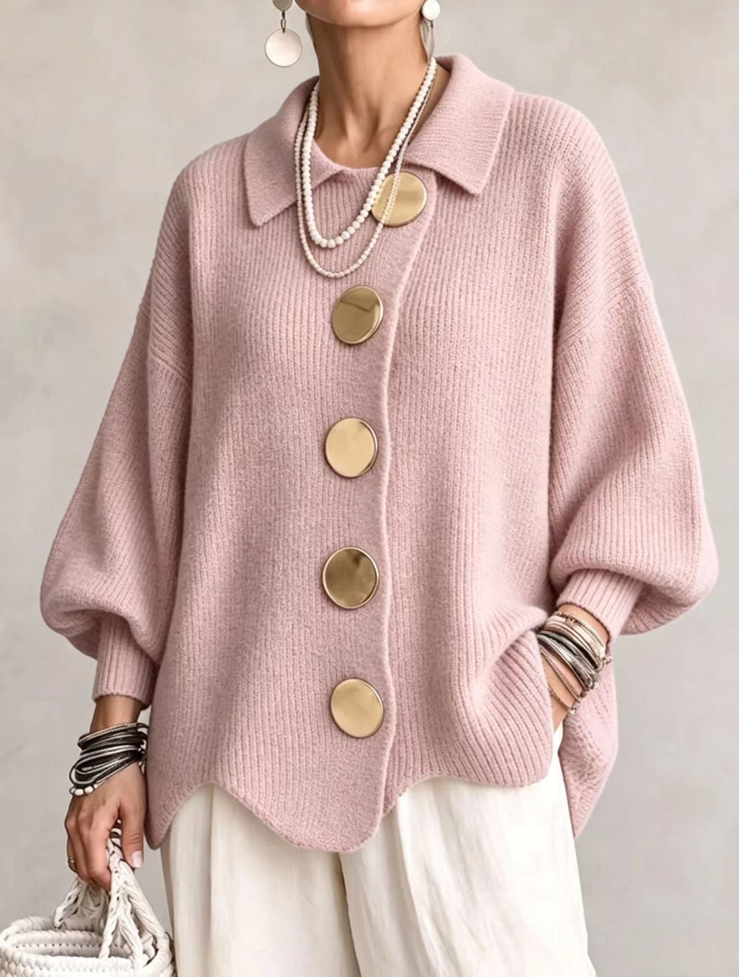 Isadora | Oversize kardigan s límcem a velkými kovovými knoflíky