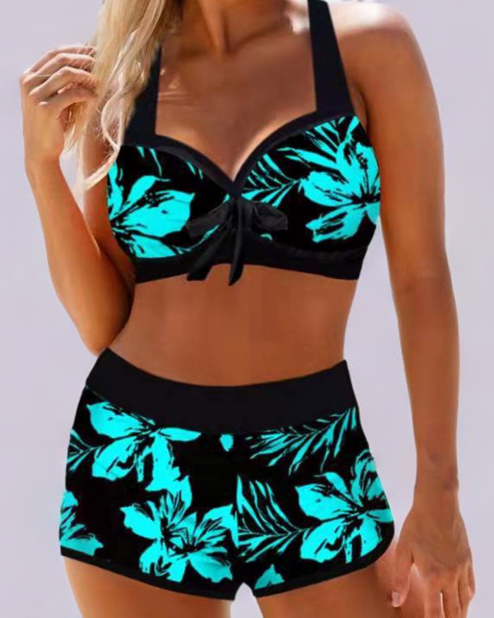 Šárka – Bikini com cintura subida e padrão floral