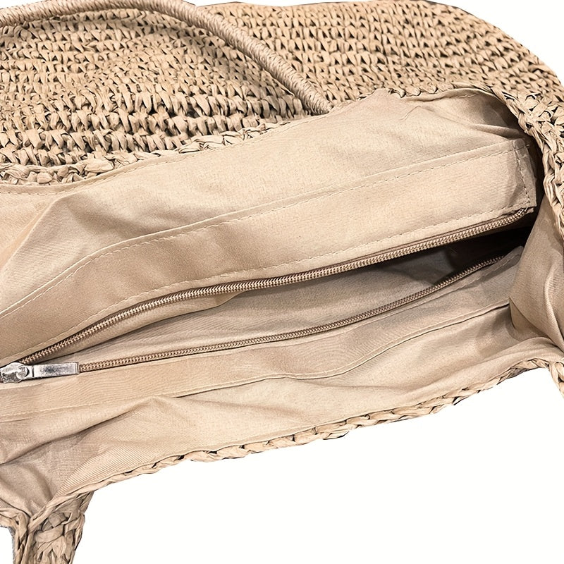 Marisol | Woven Straw Crossbody Bag - Lískový ořech