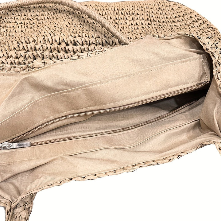 Marisol | Woven Straw Crossbody Bag - Lískový ořech