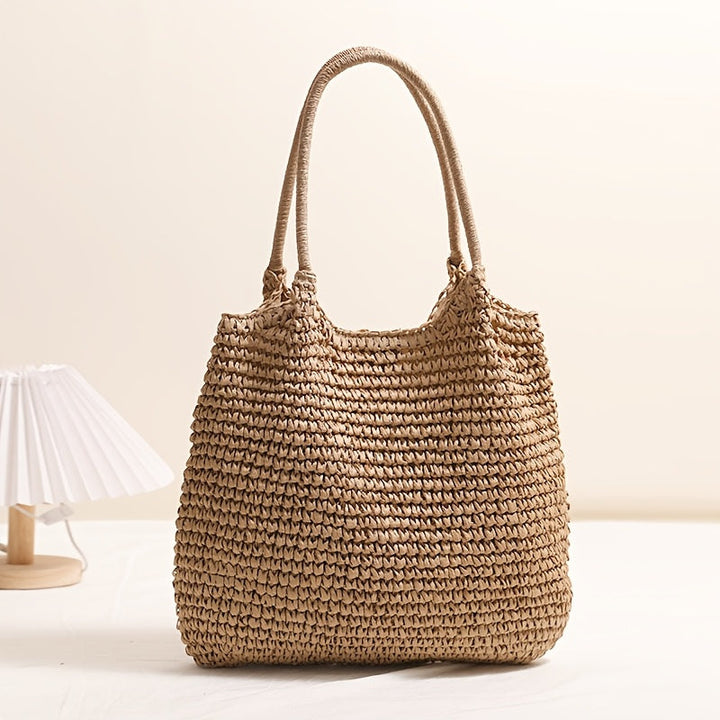 Marisol | Woven Straw Crossbody Bag - Lískový ořech