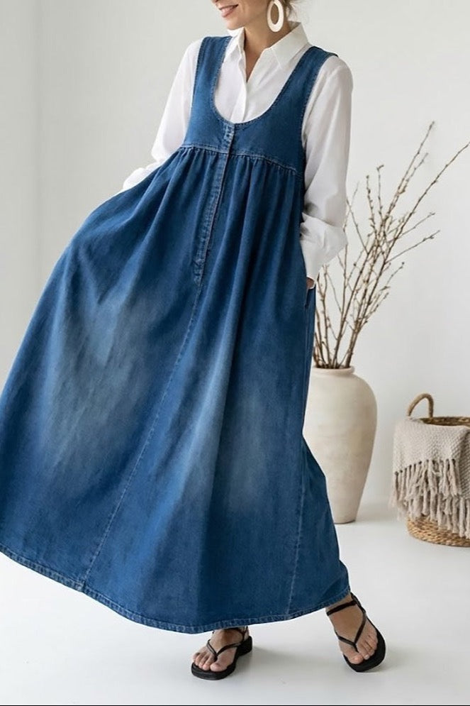 Kamila - Maxi šaty z opraného vintage denimu