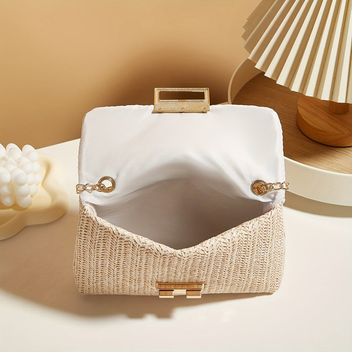 Domiziana | Čtvercová tkaná slámová crossbody taška - Světle písková