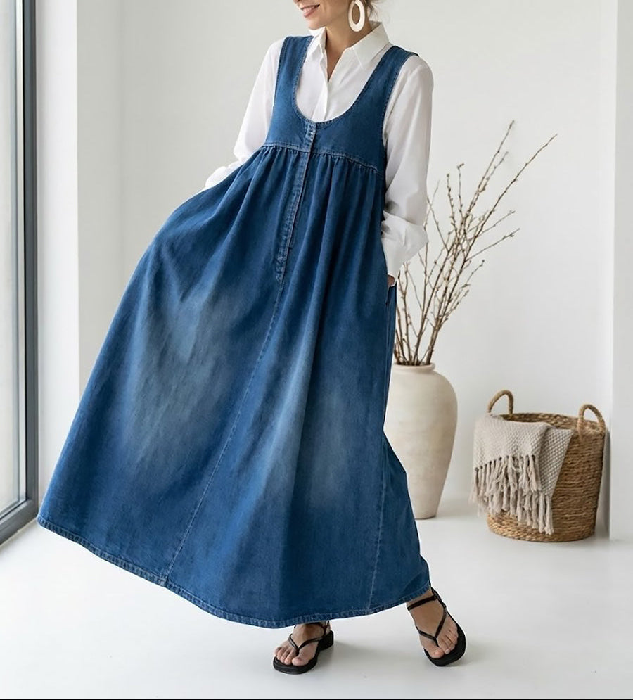 Kamila - Maxi šaty z opraného vintage denimu