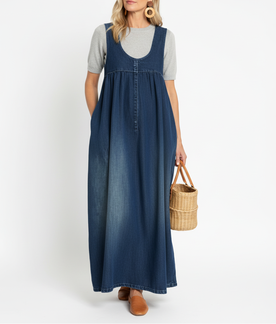 Kamila - Maxi šaty z opraného vintage denimu